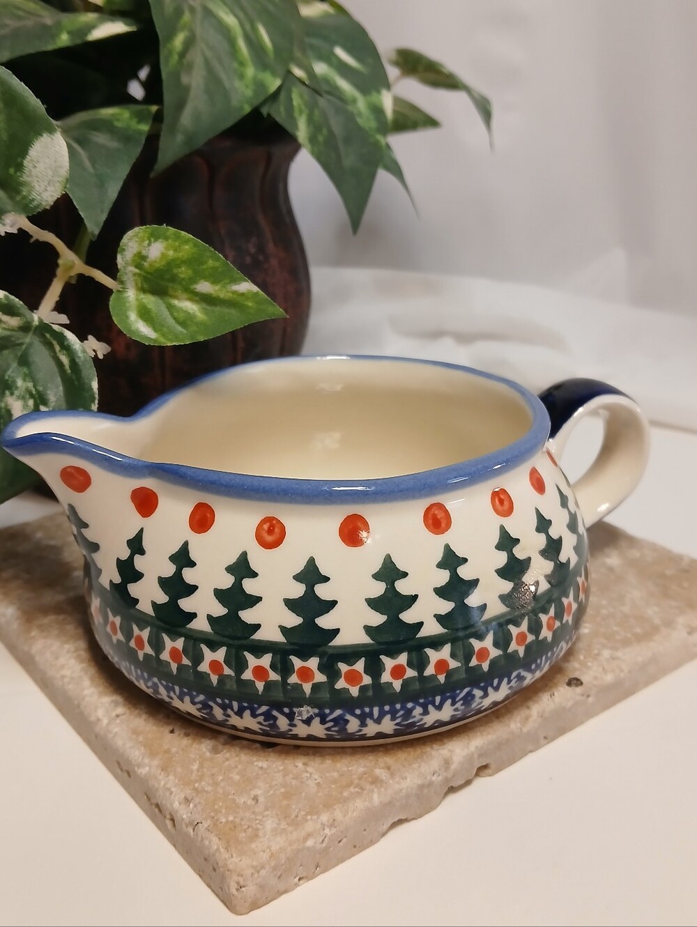 Vintage Pottery Christmas Creamer by WIZA in Boleslawiec Poland Patt. 28
